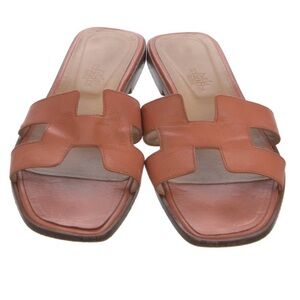 Hermes Oran Leather H Pattern Sandals Size 38.5 8.5